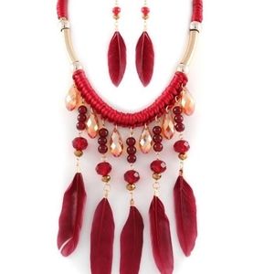 Red Feather Beaded Necklace